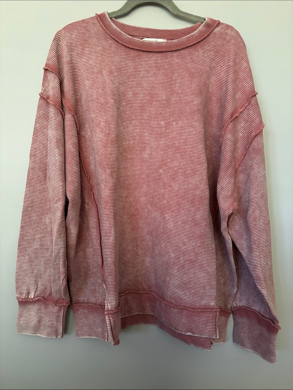 Women's Washed Pink Striped Pullover Cotton NWOT
